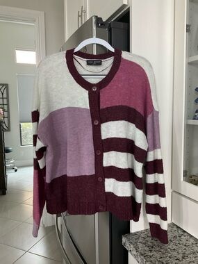 Lane Bryant Colorblock Stripe Button-Front Sweater